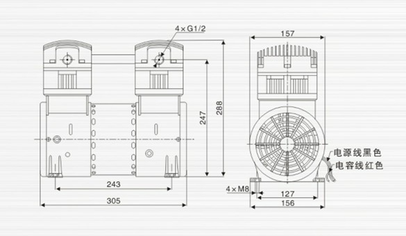 JP-240H贴合机耐腐蚀真空泵外观尺寸图