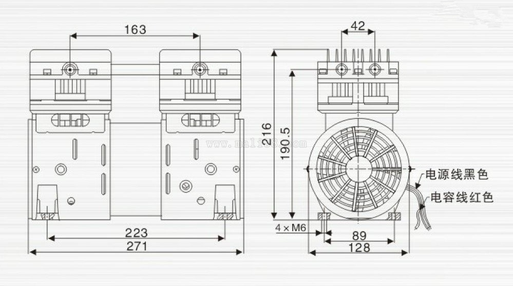 JP-180H冶具干式真空泵外观尺寸图