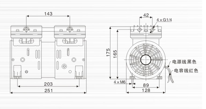 JP-100H冶具负压真空泵外观尺寸图