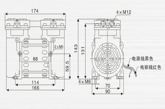 JP-40H冶具活塞真空泵外观尺寸图