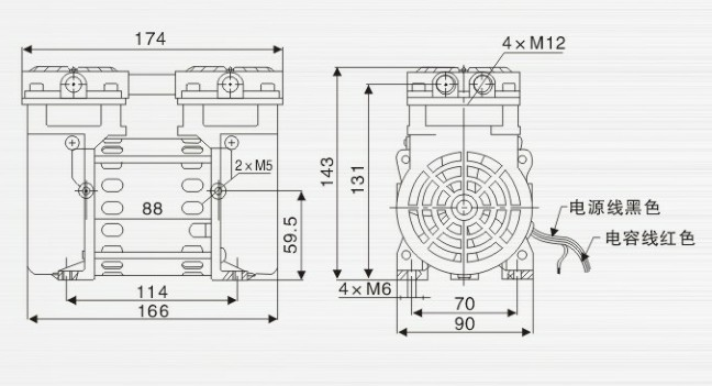 JP-40V冶具微型真空泵外观尺寸图