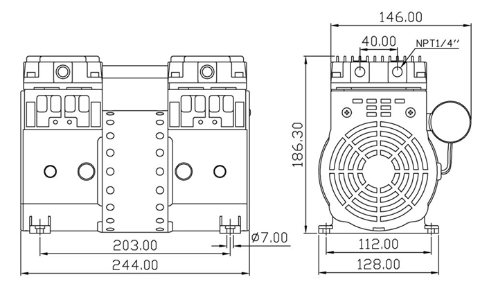 JP-140H冶具抽气真空泵外观尺寸图