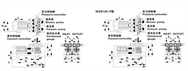 台冠MLB120-P双极旋片无油真空泵外观尺寸图