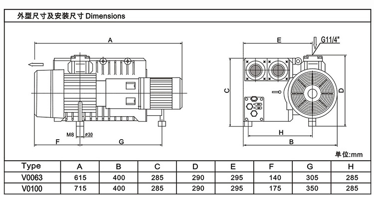 MLV0100贴合机环保真空泵外观尺寸图