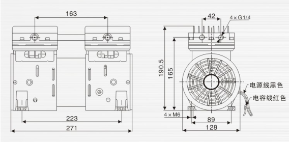 JP-120HDC打气真空泵外观尺寸 JP-120HDC打气真空泵外观尺寸