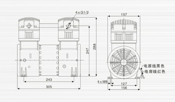 JP-200HDC小型真空泵外观尺寸图 JP-200HDC小型真空泵外观尺寸图