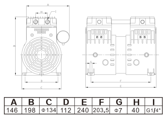 JP-120V/JP-120H机械手无油真空泵外观尺寸图