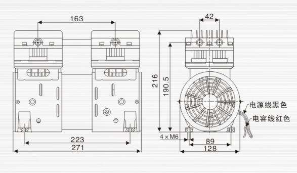 JP-200V化工小型真空泵外观尺寸图